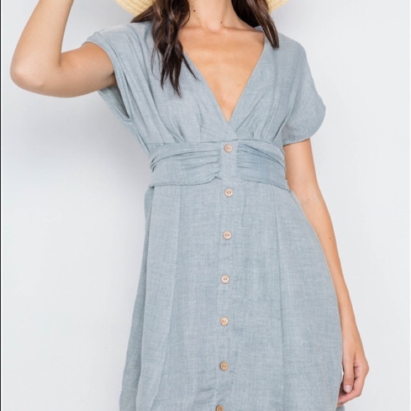 V-Neck Button Front Mini Boho Dress - Picture 3 of 3